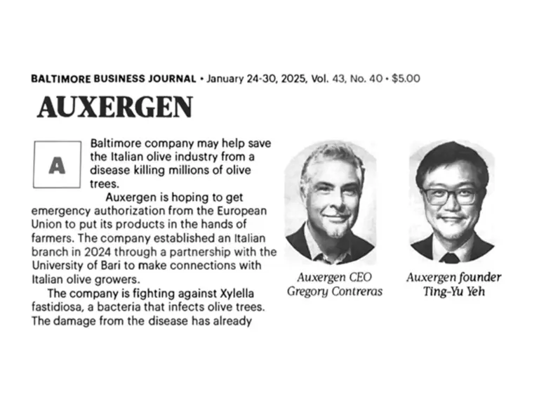Auxergen Recognized as Company to Watch by Baltimore Business Journal